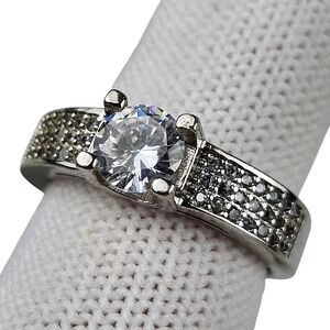Sterling Silver 925 Cubic Zirconia Ring Jewelry Size 7 Engagement Statement